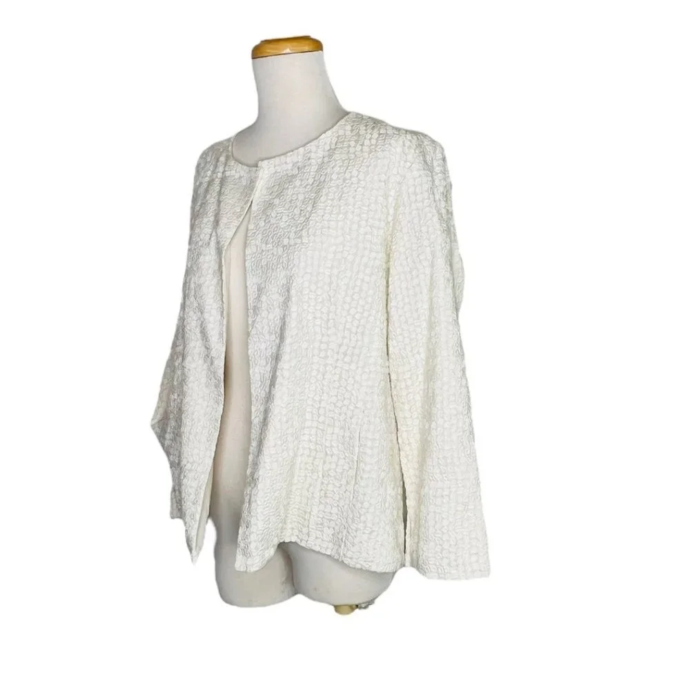Eileen Fisher Open Front Swing Jacket Embroidered Cotton Square SZ M NWT - Picture 10 of 14